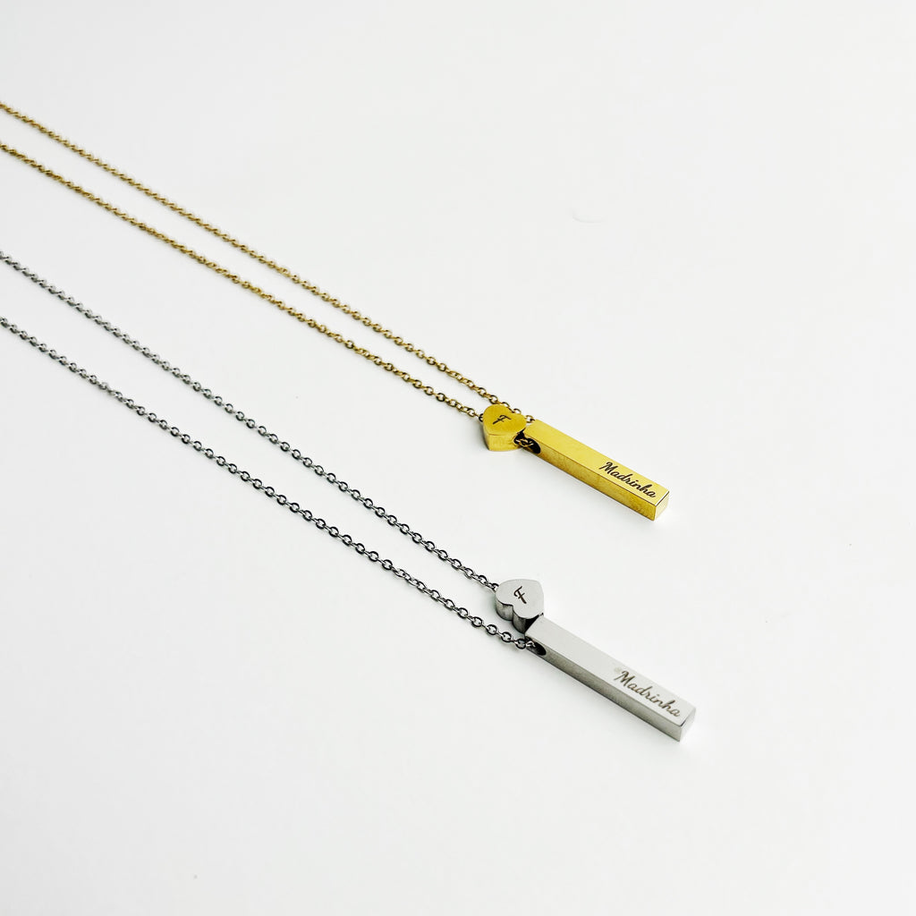 Colar Barra e Coração Personalizado